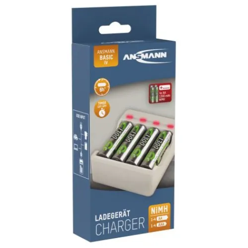 ANSMANN AG Akku-Ladegerät Basic IV + 4× AA 1300mAh^ Akku-ladegeräte