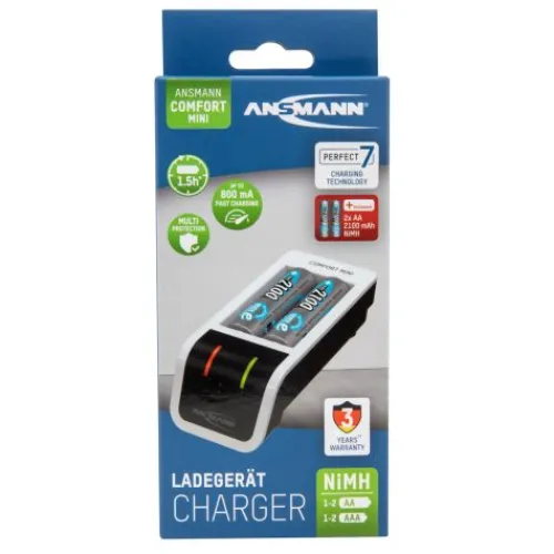 ANSMANN AG Akku-Ladegerät Comfort Mini + 2× AA 2100mAh^ Akku-ladegeräte