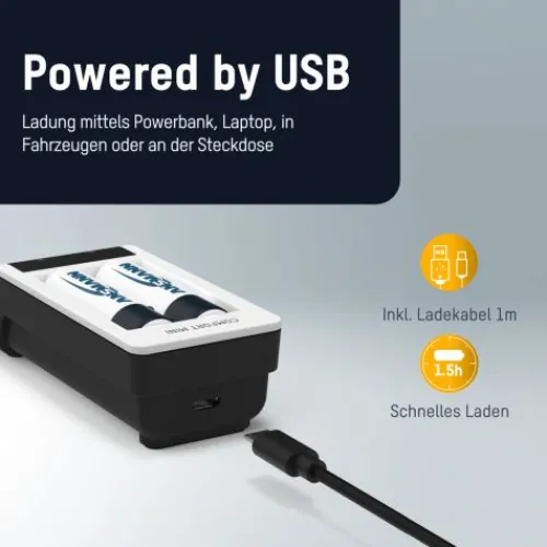 ANSMANN AG Akku-Ladegerät Comfort Mini + 2× AA 2100mAh^ Akku-ladegeräte