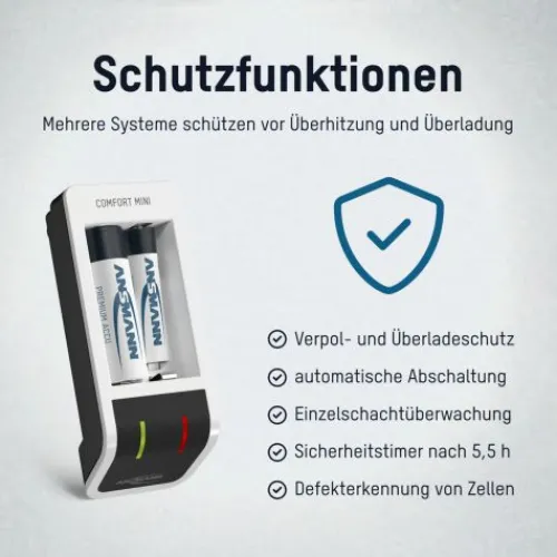 ANSMANN AG Akku-Ladegerät Comfort Mini + 2× AA 2100mAh^ Akku-ladegeräte