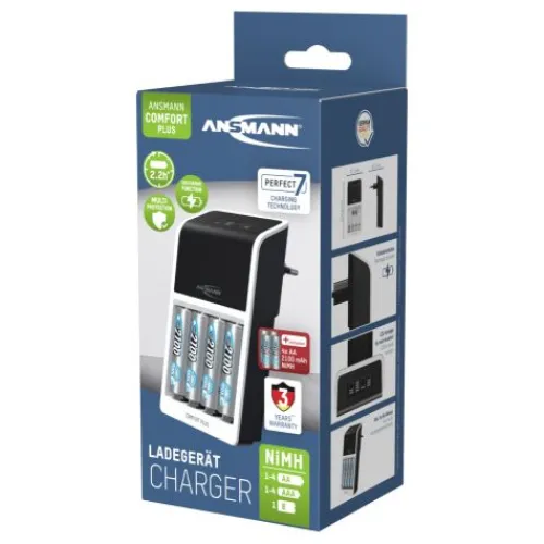ANSMANN AG Akku-Ladegerät Comfort Plus + 4× AA 2100mAh^ Akku-ladegeräte
