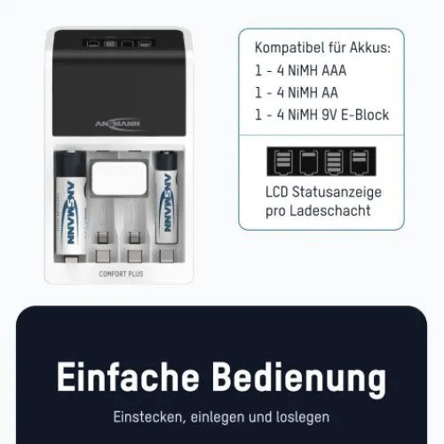 ANSMANN AG Akku-Ladegerät Comfort Plus + 4× AA 2100mAh^ Akku-ladegeräte