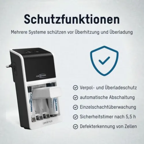 ANSMANN AG Akku-Ladegerät Comfort Plus + 4× AA 2100mAh^ Akku-ladegeräte