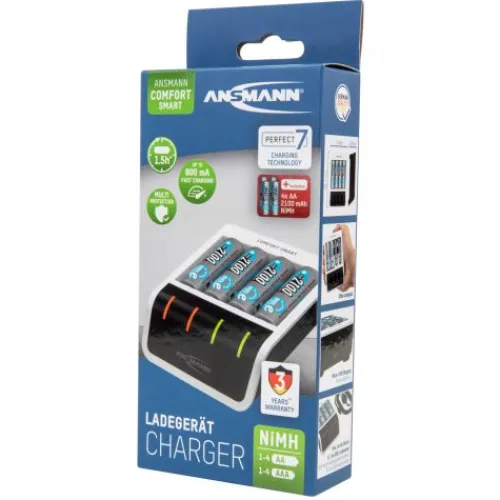 ANSMANN AG Akku-Ladegerät Comfort Smart + 4× AA 2100mAh^ Akku-ladegeräte