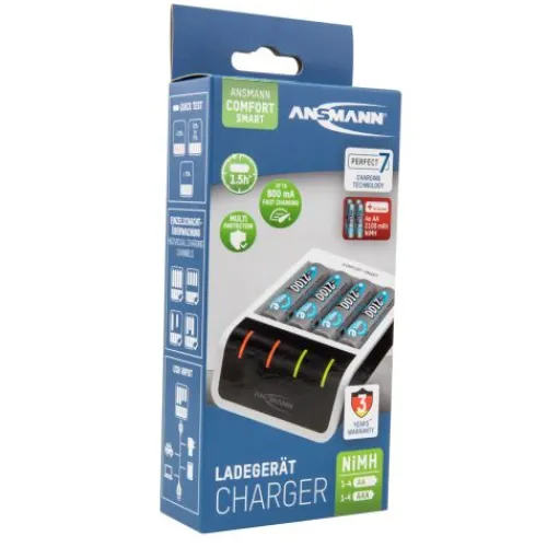 ANSMANN AG Akku-Ladegerät Comfort Smart + 4× AA 2100mAh^ Akku-ladegeräte