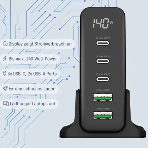ANSMANN AG Desktop Charger mit Display DC5140PD 140W / 5 A / 140 W / 5 Port^ Usb-ladegeräte