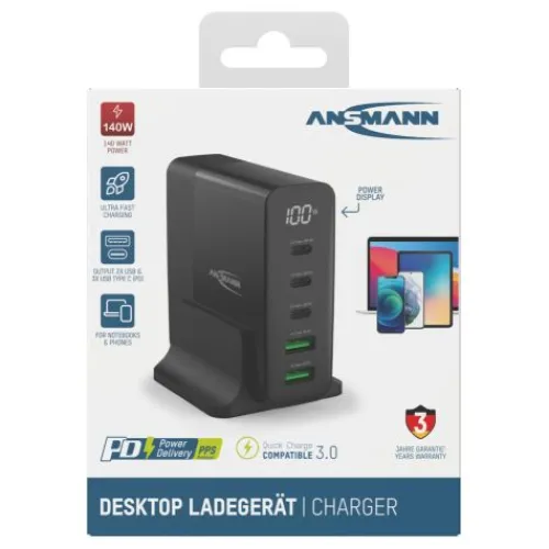 ANSMANN AG Desktop Charger mit Display DC5140PD 140W / 5 A / 140 W / 5 Port^ Usb-ladegeräte