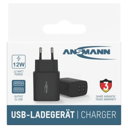 ANSMANN AG Home Charger HC212 schwarz / 2,4 A / 12 W / 2 Port^ Usb-ladegeräte