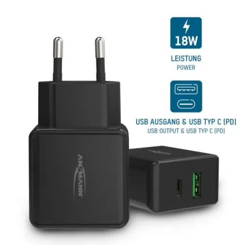ANSMANN AG Home Charger HC218PD schwarz / 3 A / 20 W / 2 Port^ Usb-ladegeräte