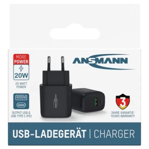 ANSMANN AG Home Charger HC218PD schwarz / 3 A / 20 W / 2 Port^ Usb-ladegeräte