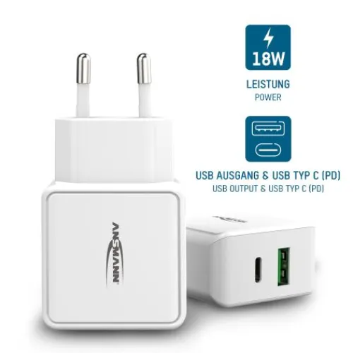 ANSMANN AG Home Charger HC218PD weiß / 3 A / 20 W / 2 Port^ Usb-ladegeräte