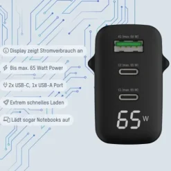 ANSMANN AG Home Charger mit Display HC365PD 65W / 3 A / 65 W / 3 Port^ Usb-ladegeräte
