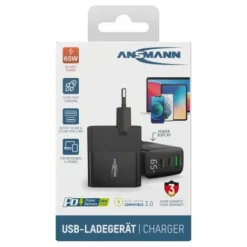 ANSMANN AG Home Charger mit Display HC365PD 65W / 3 A / 65 W / 3 Port^ Usb-ladegeräte