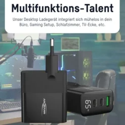 ANSMANN AG Home Charger mit Display HC365PD 65W / 3 A / 65 W / 3 Port^ Usb-ladegeräte