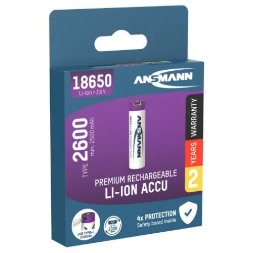 ANSMANN AG Li-Ion Akku 18650 2600 mAh mit USB Typ-C Ladebuchse^ Akkus
