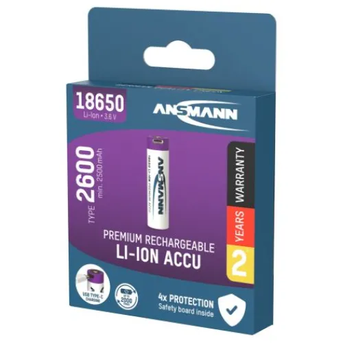 ANSMANN AG Li-Ion Akku 18650 2600 mAh mit USB Typ-C Ladebuchse^ Akkus