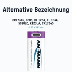 ANSMANN AG Li-Ion Akku 16340 / RCR123 850 mAh mit USB Typ-C Ladebuchse^ Akkus