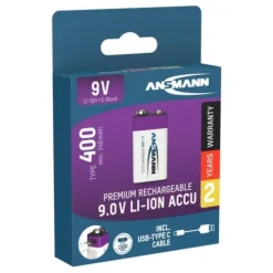 ANSMANN AG Li-Ion Akku 9V E-Block Typ 400 (min. 340 mAh) 1er Papierblister^ Akkus