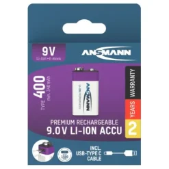 ANSMANN AG Li-Ion Akku 9V E-Block Typ 400 (min. 340 mAh) 1er Papierblister^ Akkus