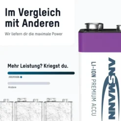 ANSMANN AG Li-Ion Akku 9V E-Block Typ 400 (min. 340 mAh) 1er Papierblister^ Akkus