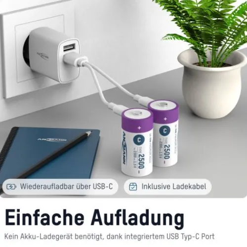 ANSMANN AG Li-Ion Akkus Baby C Typ 2500 (min. 2300 mAh) 2er Papierblister^ Akkus