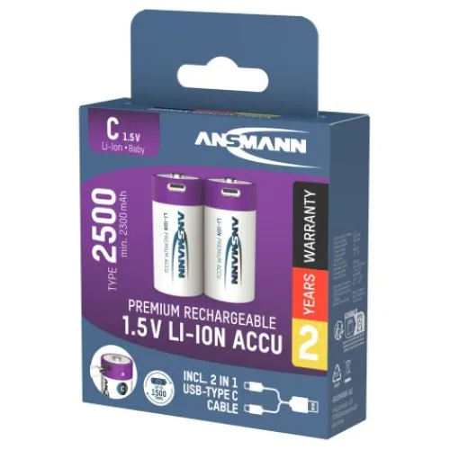 ANSMANN AG Li-Ion Akkus Baby C Typ 2500 (min. 2300 mAh) 2er Papierblister^ Akkus