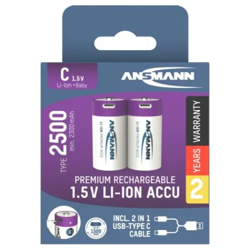 ANSMANN AG Li-Ion Akkus Baby C Typ 2500 (min. 2300 mAh) 2er Papierblister^ Akkus