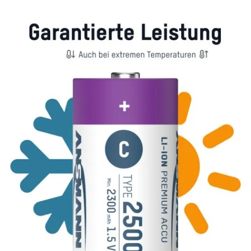 ANSMANN AG Li-Ion Akkus Baby C Typ 2500 (min. 2300 mAh) 2er Papierblister^ Akkus