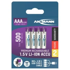ANSMANN AG Li-Ion Akkus Micro AAA Typ 500 (min. 400 mAh) 4er Papierblister^ Akkus