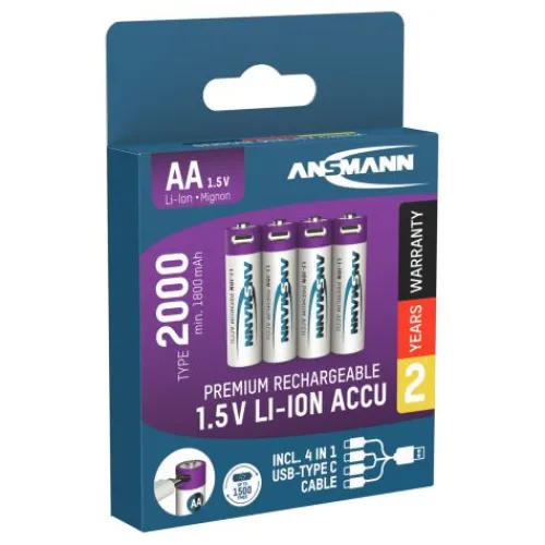 ANSMANN AG Li-Ion Akkus Mignon AA Typ 2000 (min. 1800 mAh) 4er Papierblister^ Akkus