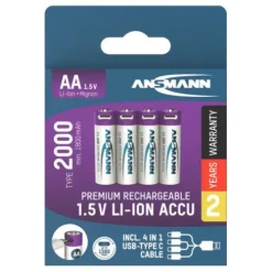 ANSMANN AG Li-Ion Akkus Mignon AA Typ 2000 (min. 1800 mAh) 4er Papierblister^ Akkus