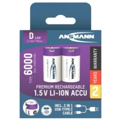 ANSMANN AG Li-Ion Akkus Mono D Typ 6000 (min. 5400 mAh) 2er Papierblister^ Akkus