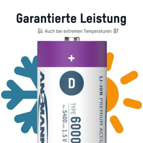 ANSMANN AG Li-Ion Akkus Mono D Typ 6000 (min. 5400 mAh) 2er Papierblister^ Akkus