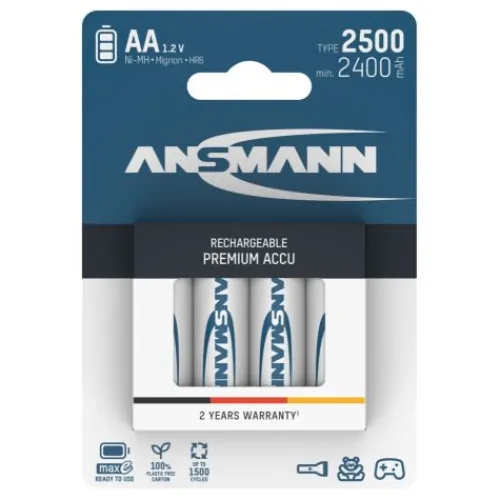 ANSMANN AG NiMH Akku Mignon AA Typ 2500 (min. 2400 mAh) maxE 4er Blister^ Akkus