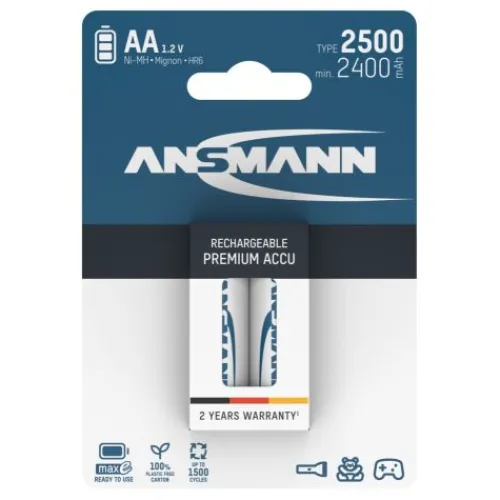 ANSMANN AG NiMH Akku Mignon AA Typ 2500 (min. 2400 mAh) maxE 2er Blister^ Akkus