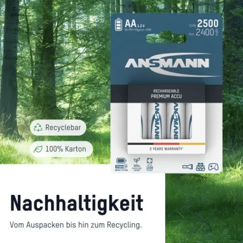 ANSMANN AG NiMH Akku Mignon AA Typ 2500 (min. 2400 mAh) maxE 2er Blister^ Akkus