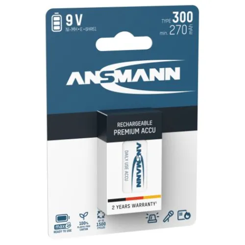 ANSMANN AG NiMH Akku 9V E-Block Typ 300 (min. 270 mAh) maxE 1er Blister^ Akkus