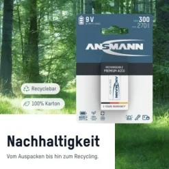 ANSMANN AG NiMH Akku 9V E-Block Typ 300 (min. 270 mAh) maxE 1er Blister^ Akkus