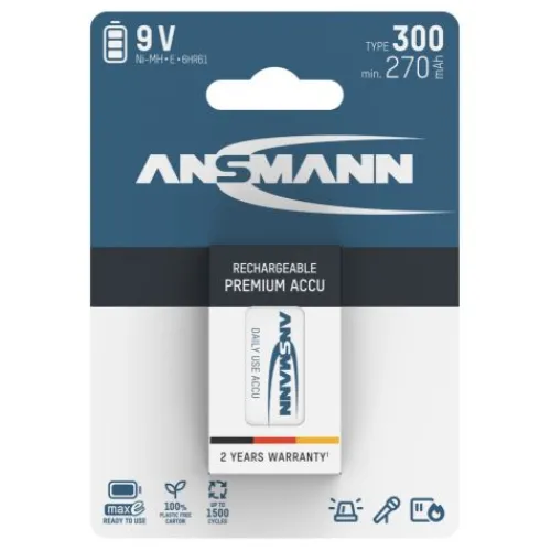 ANSMANN AG NiMH Akku 9V E-Block Typ 300 (min. 270 mAh) maxE 1er Blister^ Akkus