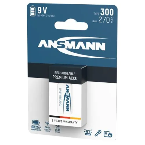 ANSMANN AG NiMH Akku 9V E-Block Typ 300 (min. 270 mAh) maxE 1er Blister^ Akkus