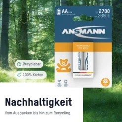 ANSMANN AG Toy NiMH Akku Mignon AA Typ 2700 (min. 2650 mAh) 2er Papierblister^ Akkus