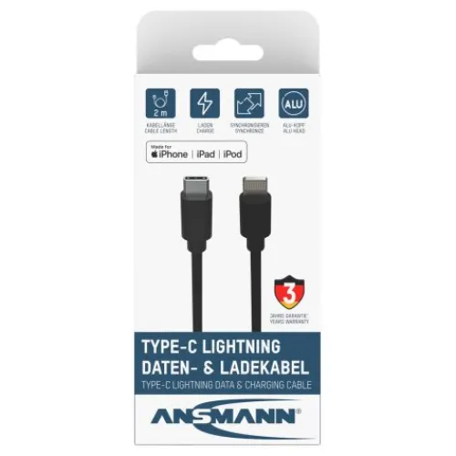 ANSMANN AG Type C / Lightning USB Daten- und Ladekabel 200 cm^ Lightning