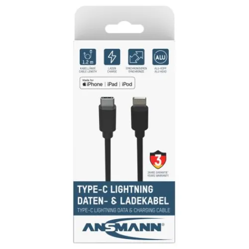 ANSMANN AG Type C / Lightning USB Daten- und Ladekabel 120 cm^ Lightning