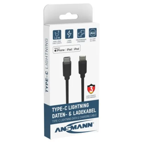 ANSMANN AG Type C / Lightning USB Daten- und Ladekabel 120 cm^ Lightning