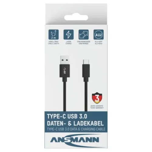 ANSMANN AG Type-C USB Daten und Ladekabel 200 cm^ Typ C