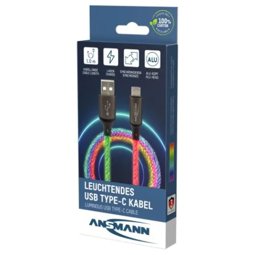 ANSMANN AG USB-A auf USB Typ-C Kabel mit LED-Beleuchtung, 100 cm^ Typ C