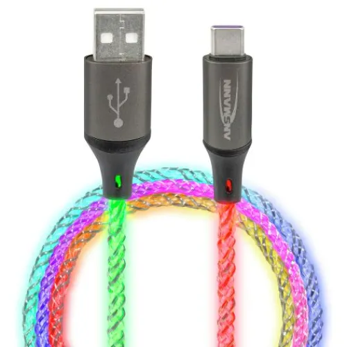 ANSMANN AG USB-A auf USB Typ-C Kabel mit LED-Beleuchtung, 100 cm^ Typ C